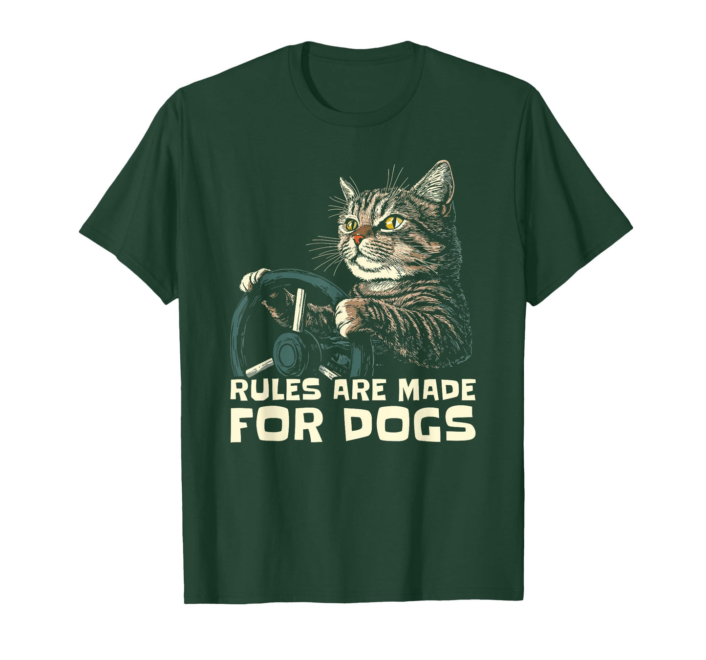 Funny Cat Lover - Rules Are Made for Dogs Driving Cat T-Shirt