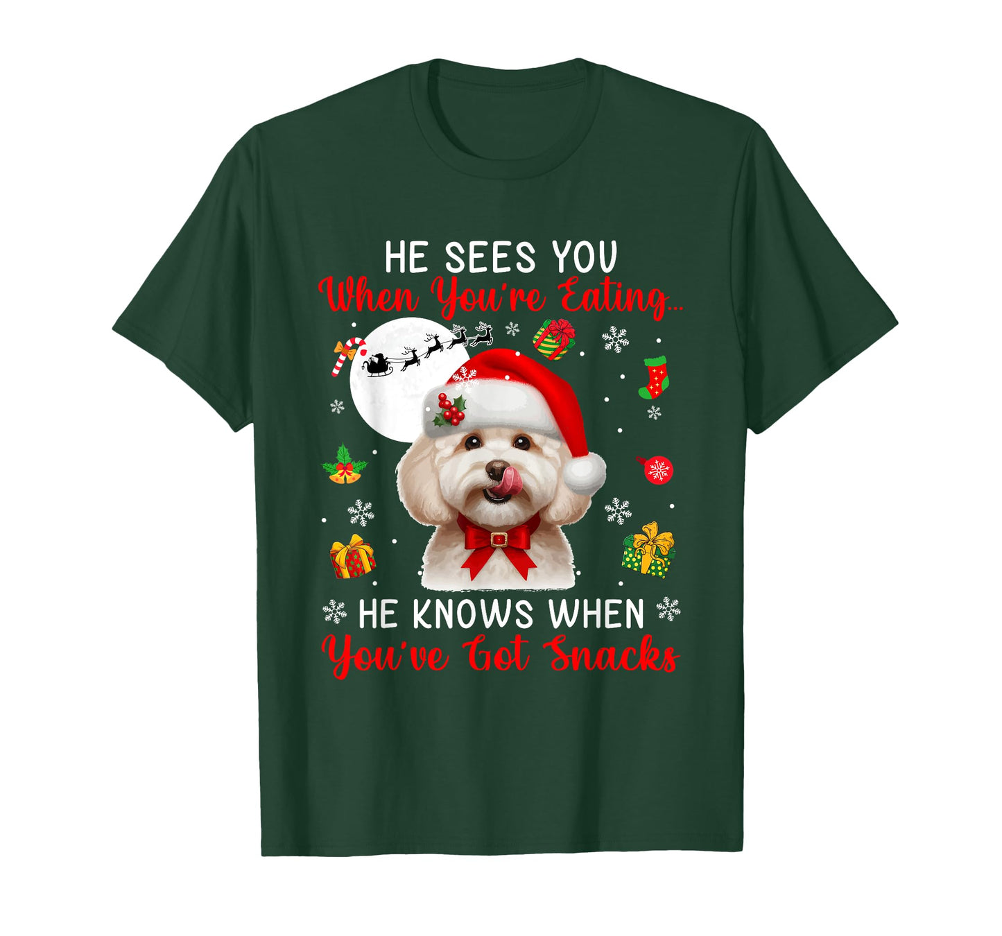 He Sees When You're Eating Snacks Xmas Maltipoo Owner Family T-Shirt