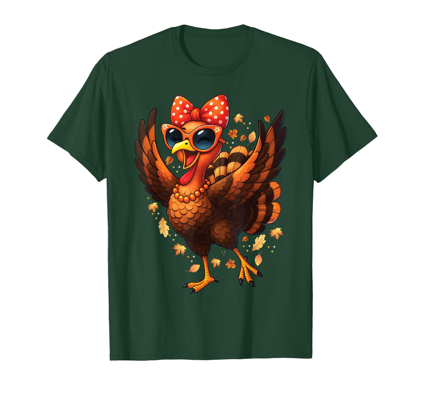 Turkey Dancing Turkey Day Womens Fall Cute Bow Thanksgiving T-Shirt
