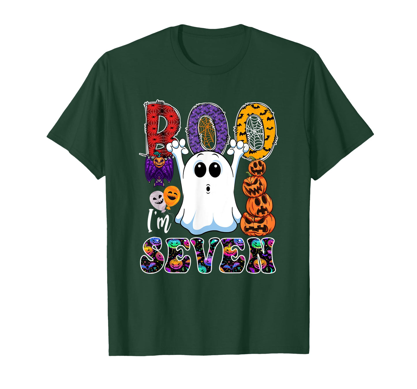 Boo I'm Seven Cute Boo Ghost Halloween 7th Birthday Family T-Shirt