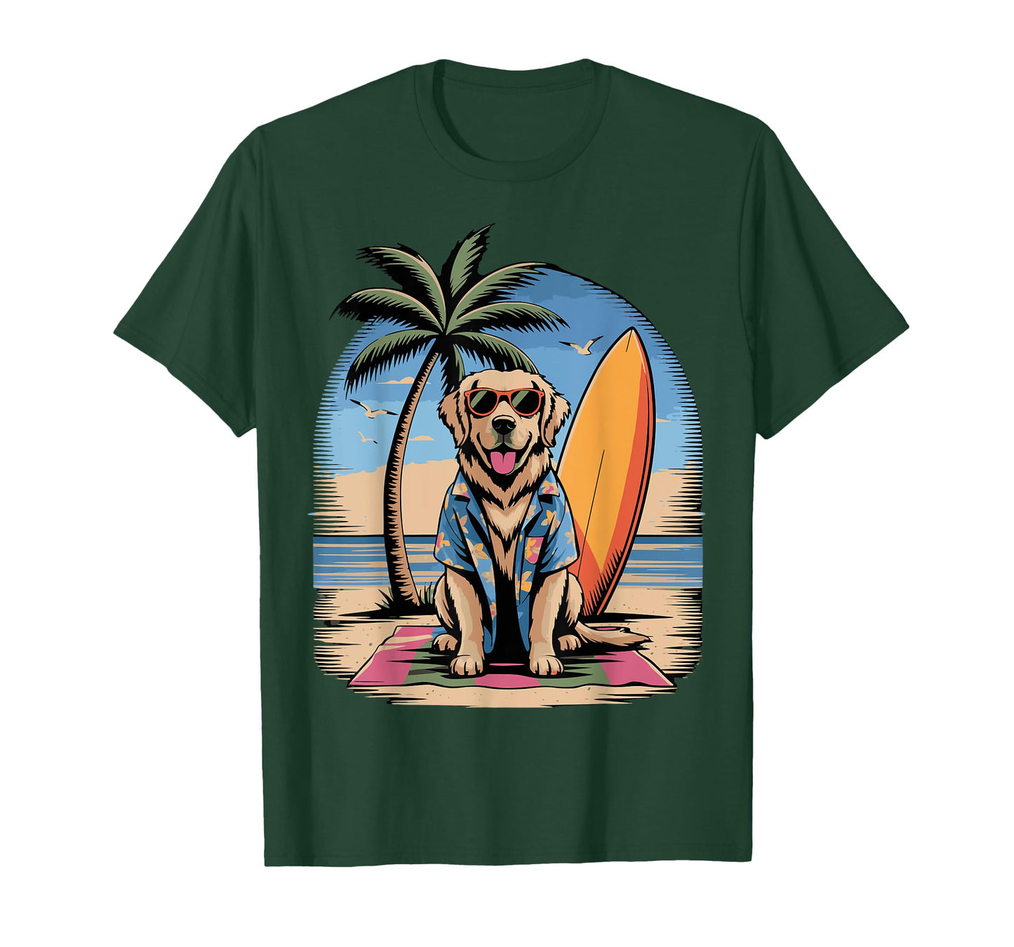 Surf Dog Summer Vibes Beach Palm Ocean Design Men Women Kids T-Shirt