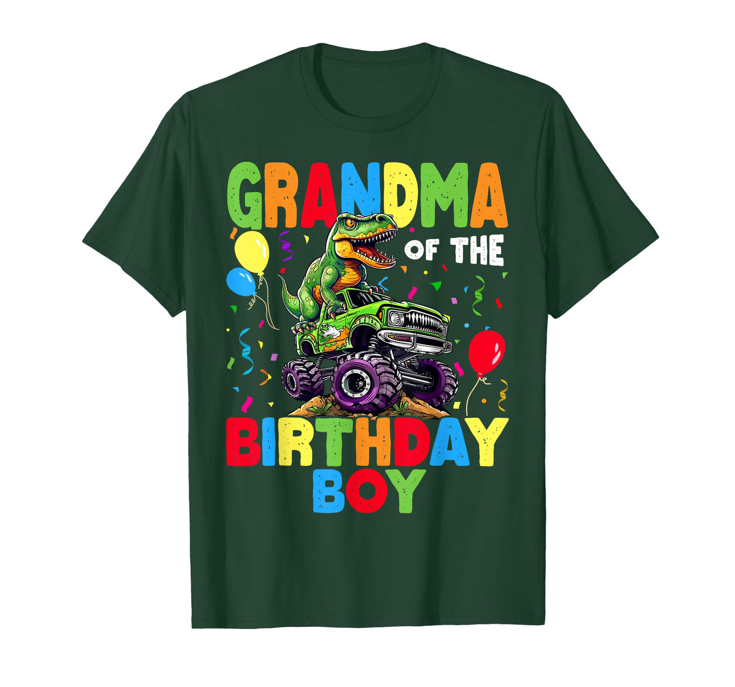 Grandma Of The Birthday Boy Dinosaur T-Rex Monster Truck T-Shirt