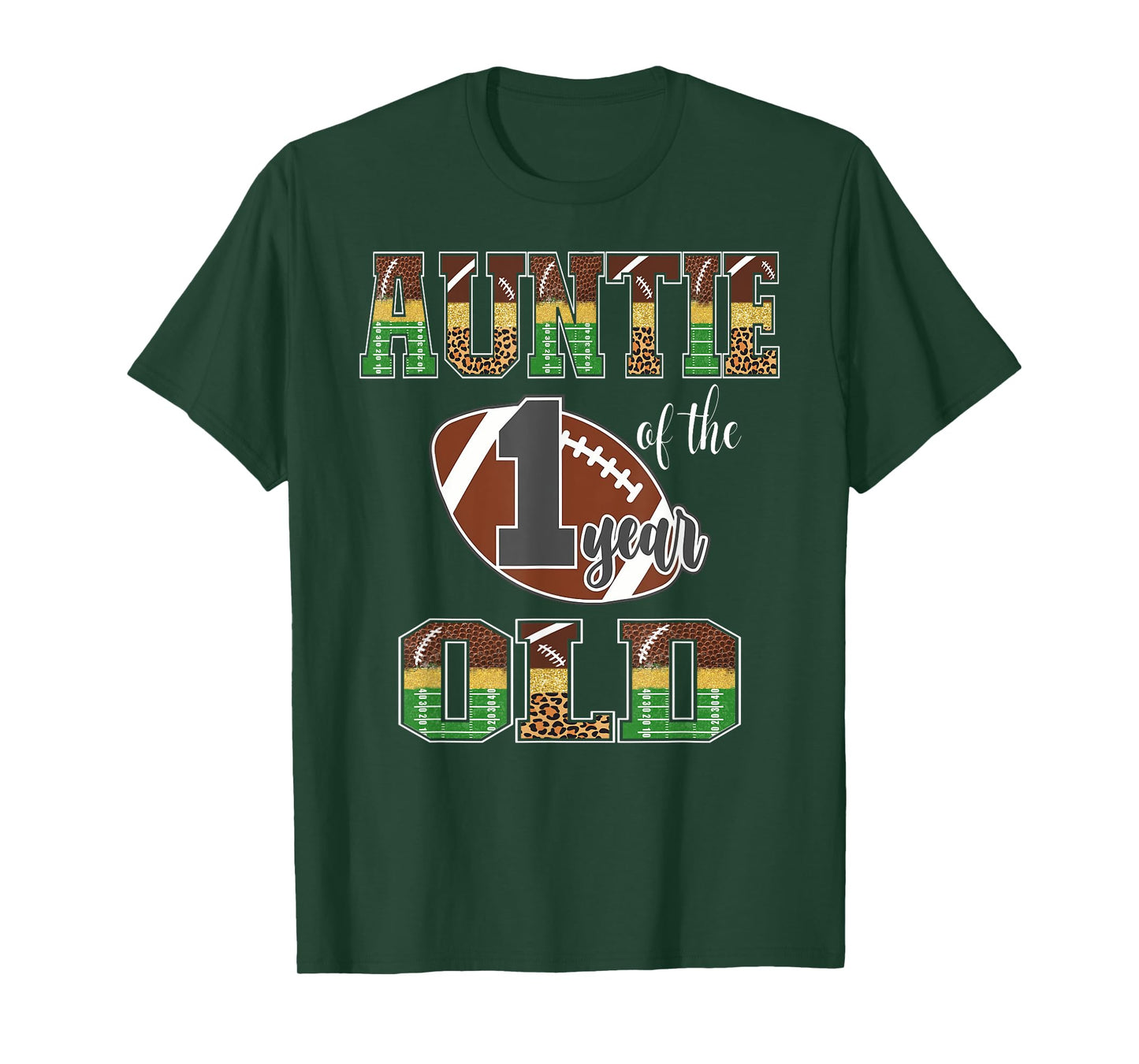 Auntie Of The 1 Year Old Football 1St Year Down Birthday T-Shirt