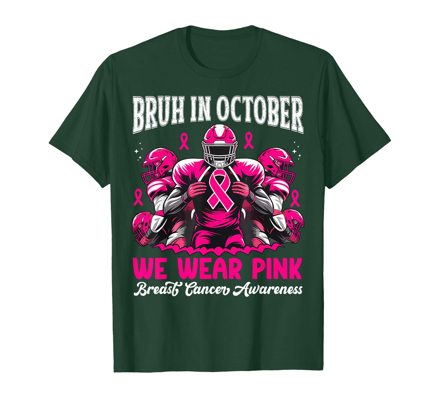 Bruh in October We Wear Pink Out Football Boys Breast Cancer T-Shirt