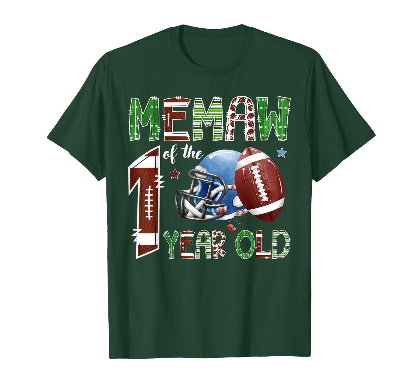 Memaw Of The 1 Year Old Football 1St Year Down Birthday T-Shirt