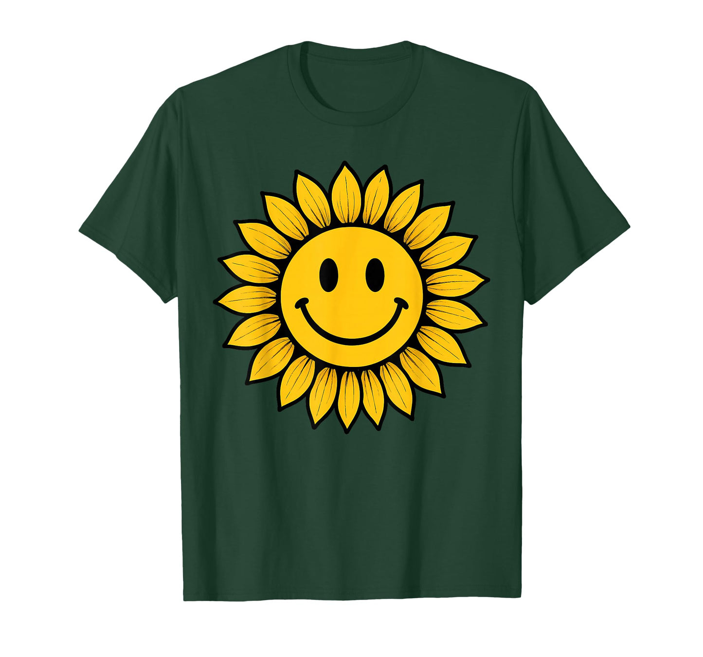 70s Yellow Smile Face Sunflower Smiling Happy Retro Funny T-Shirt