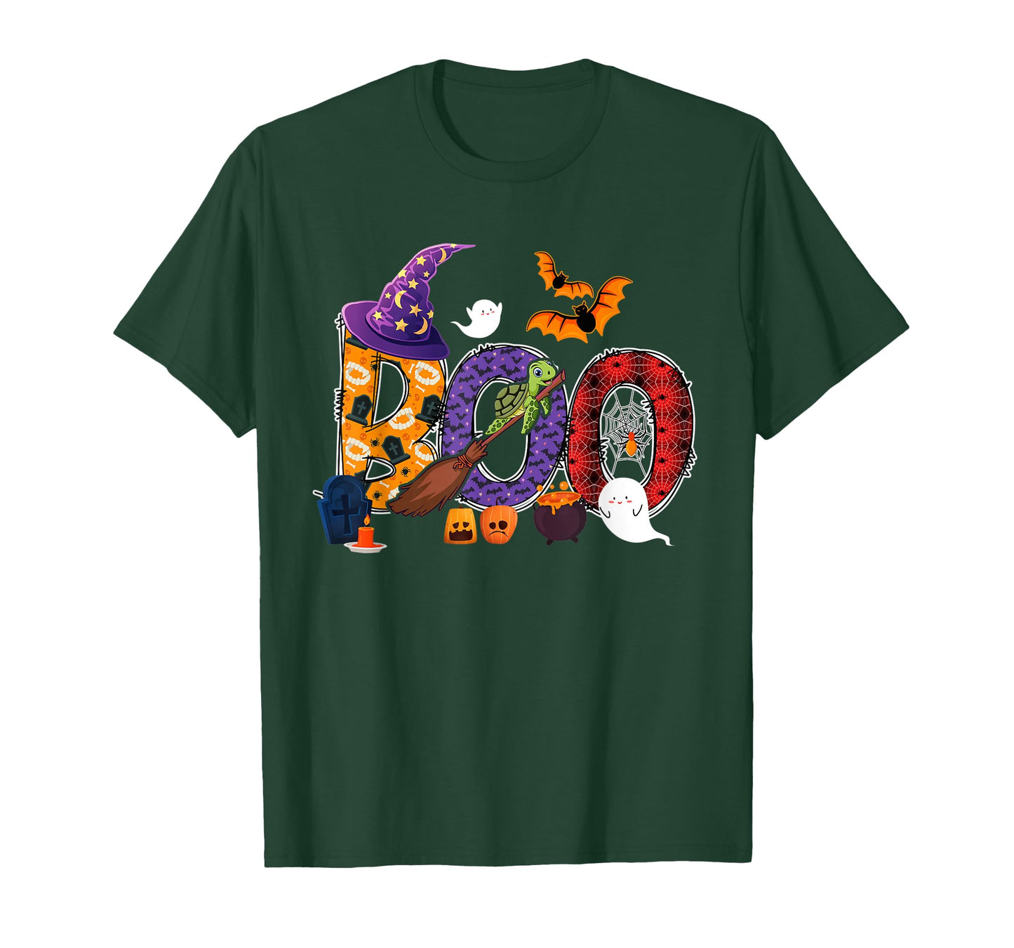 Boo Halloween Turtle Riding Witch's Broomstick Lover Family T-Shirt