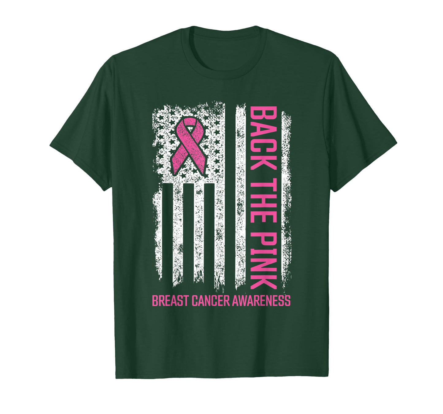 Back The Pink American Flag Breast Cancer Awareness Ribbon T-Shirt