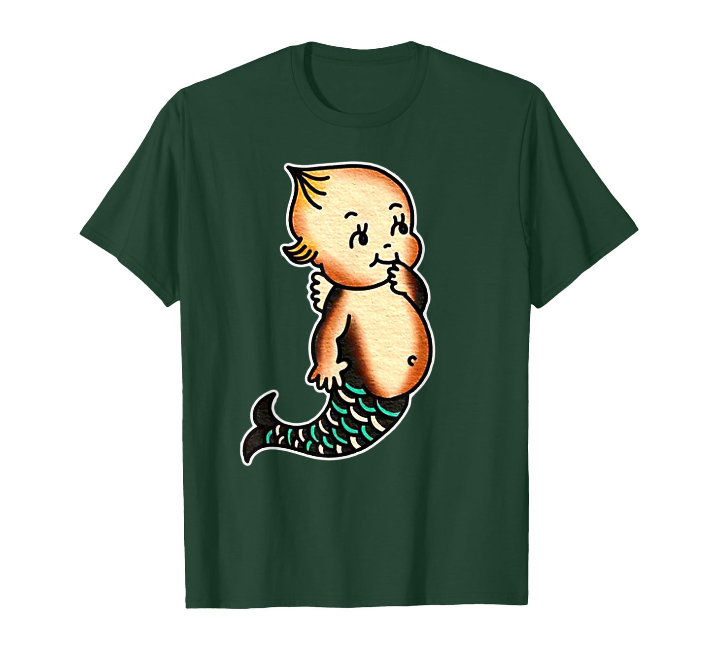Kewpie Baby Mermaid Traditional Tattoo Flash T-Shirt