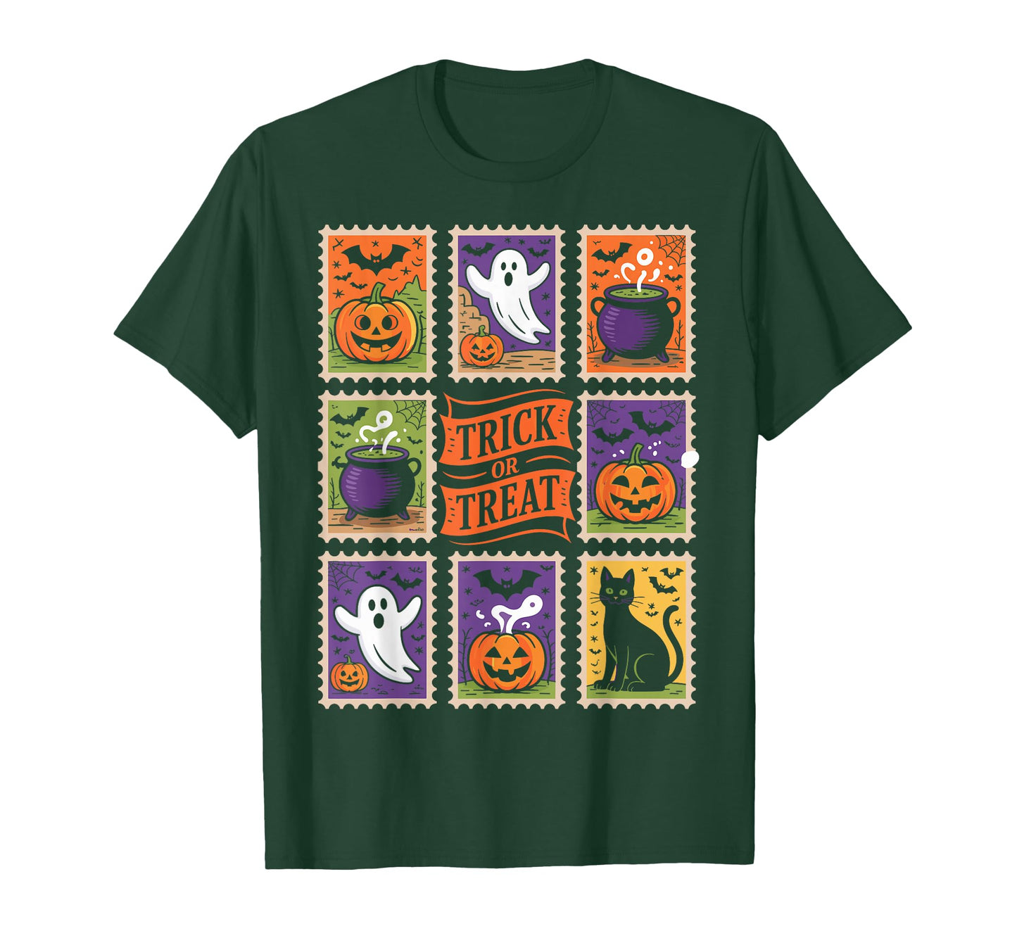 Retro Halloween Stamp Icons Funny Halloween Cat Ghost Stamp T-Shirt