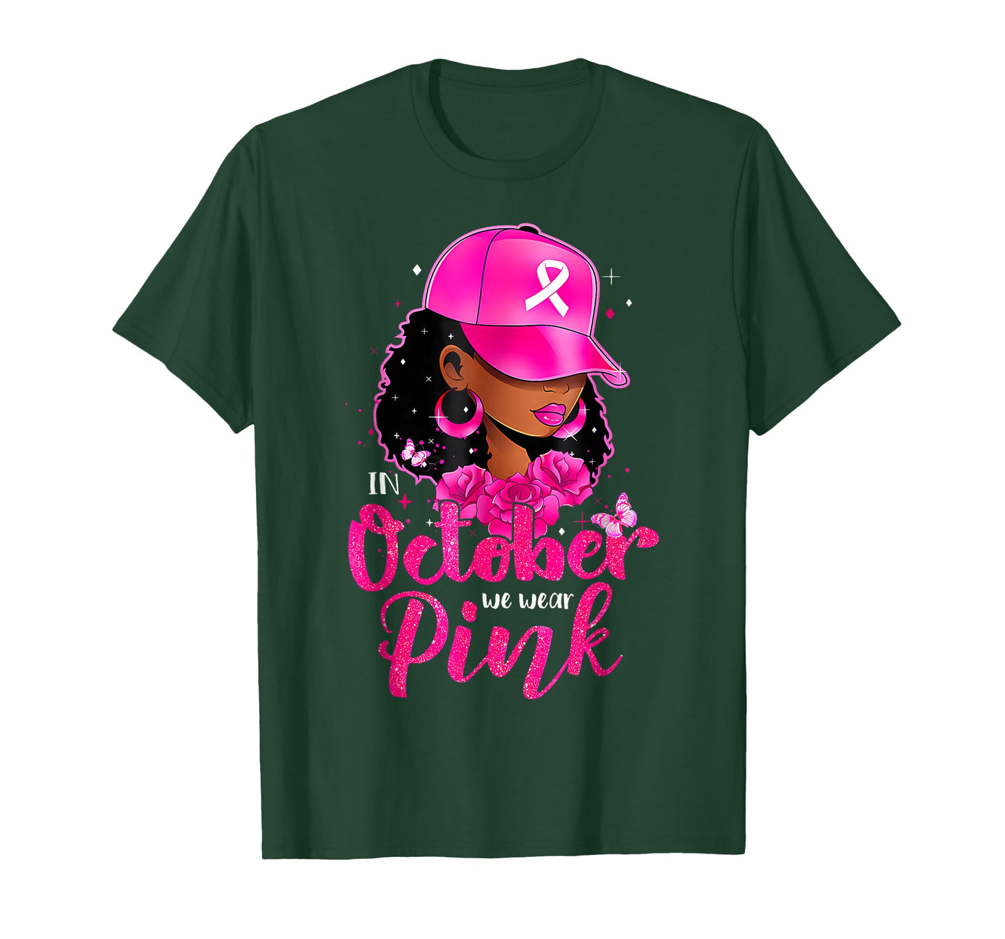 in October We Wear Pink Black Woman Cowgirl Breast Cancer T T-Shirt