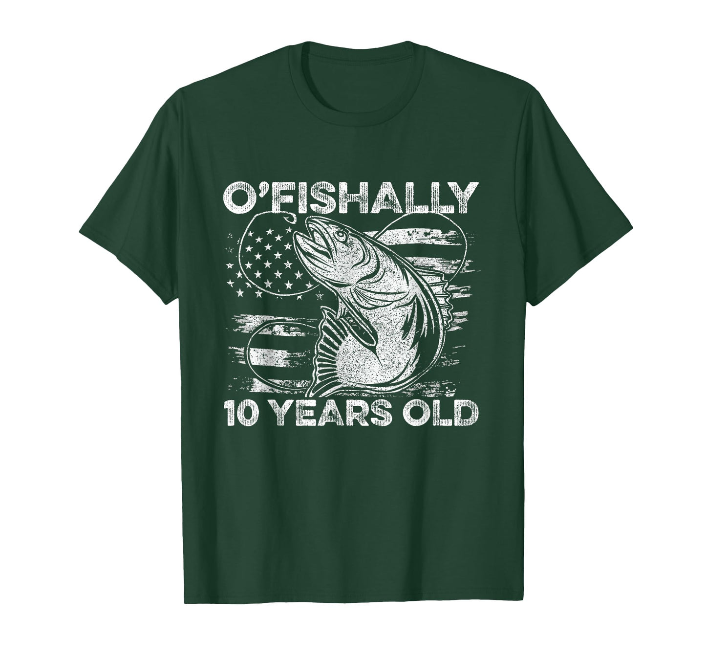 Ofishally 10 Year Old Shirt 10th Birthday Fishing US Flag T-Shirt