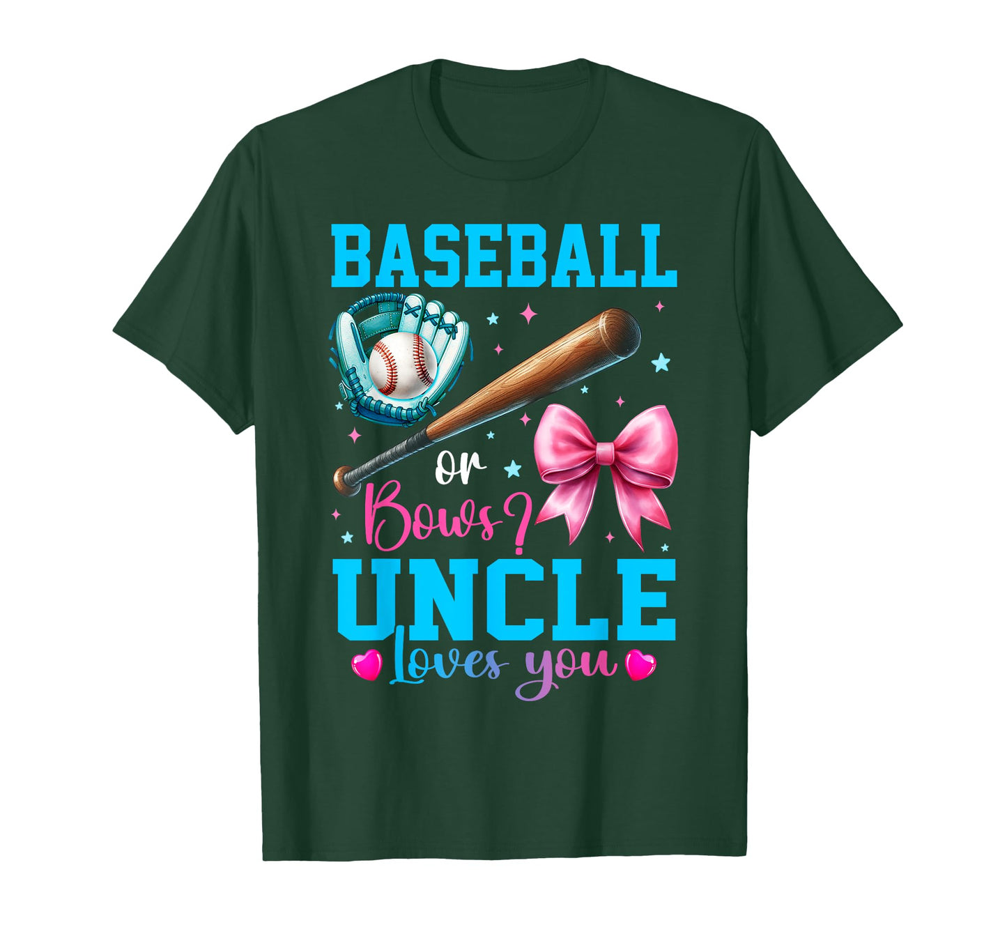 Baseball or Bows Uncle Loves You Gender Reveal Baby Party T-Shirt