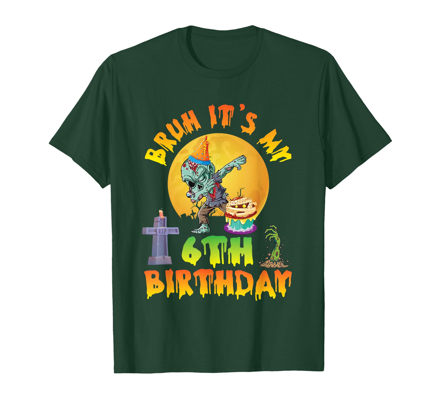 Spooky Halloween Zombie Dabbing Bruh It's My 6th Birthday T-Shirt