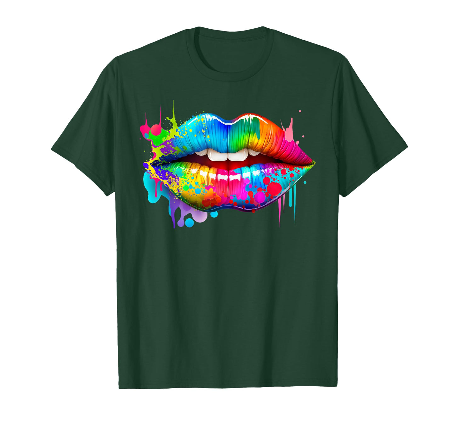 Colorful Lips Trendy Kiss Mouth Women Bright Mouth Dripping T-Shirt
