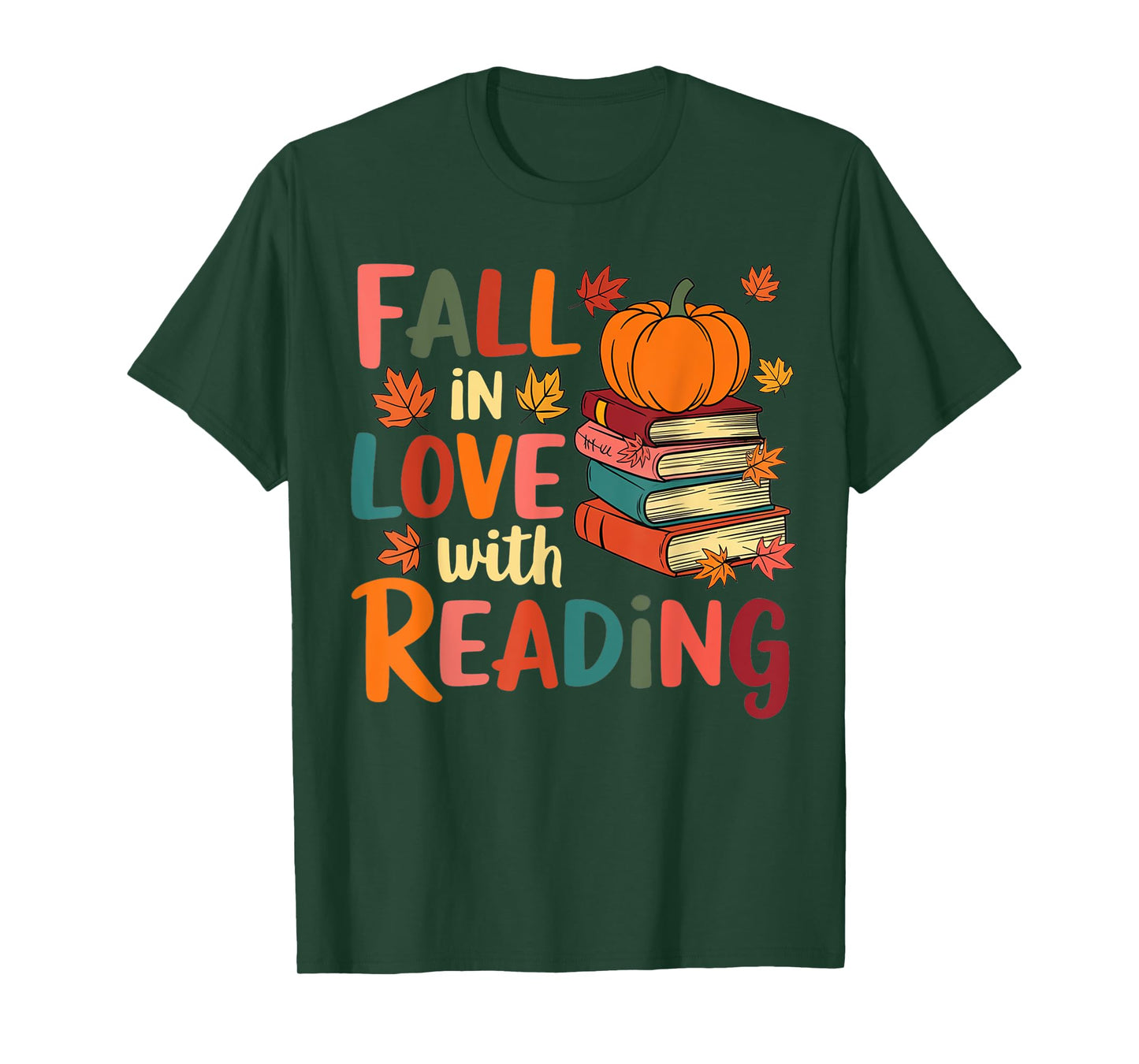 Fall In Love With Reading Autumn Thanksgiving Shirt Teacher T-Shirt