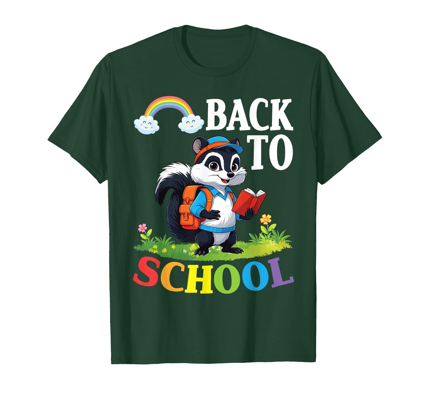 Skunk Student Wearing Backpack Reading Book Back To School T-Shirt