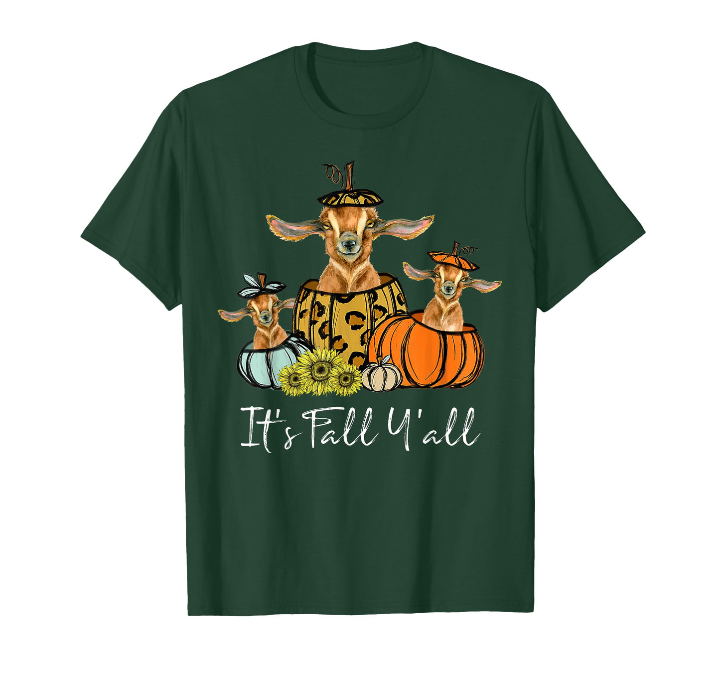 It's Fall Y'all Goat Animal Leopard Pumpkin Falling Autumn T-Shirt