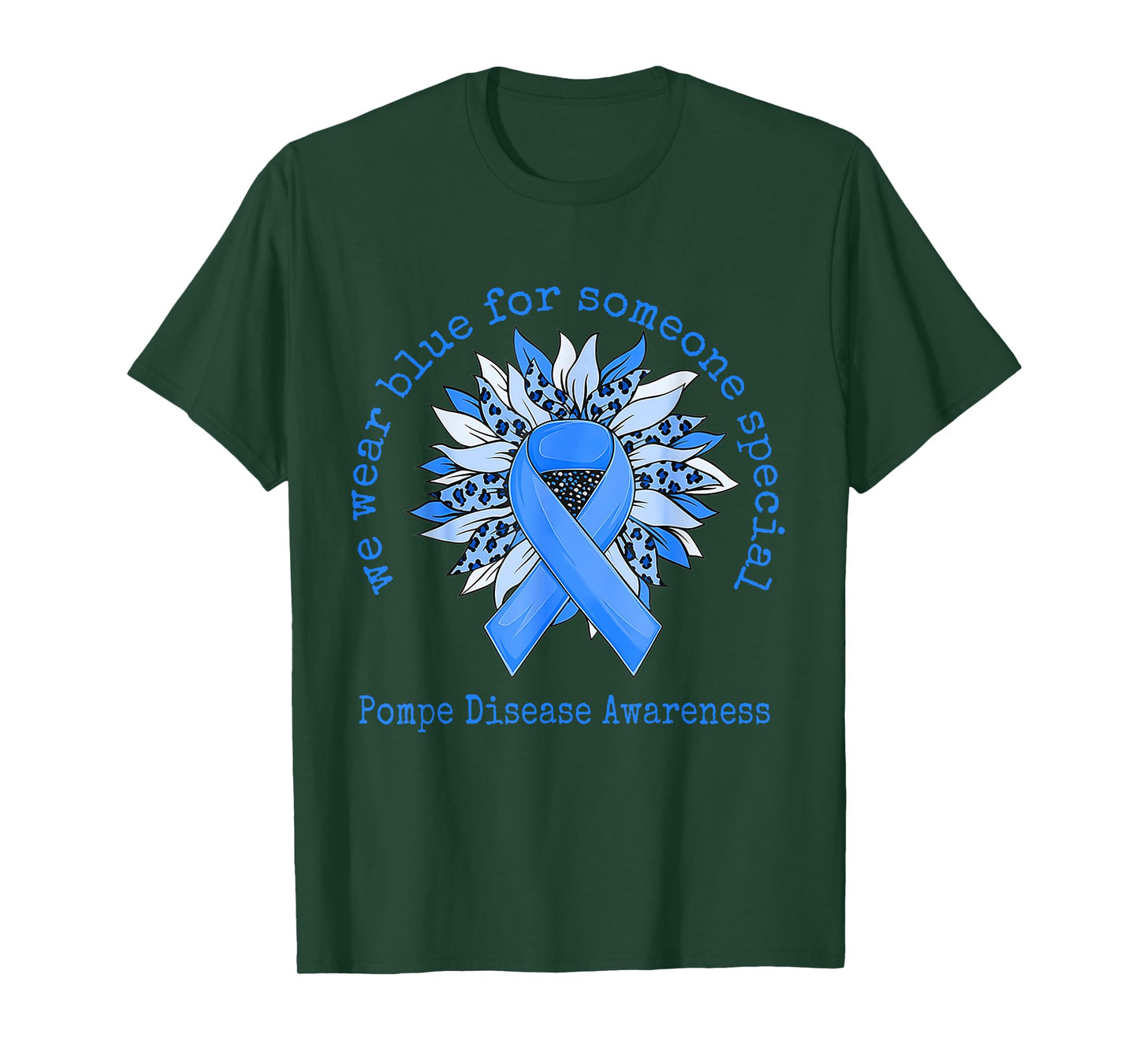 We Wear Blue Pompe Disease Awareness Sunflower Leopard T-Shirt