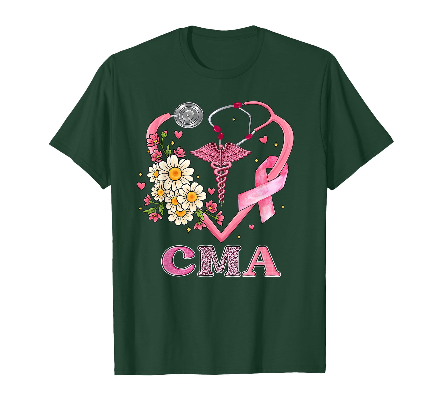 CMA Heart Pink Ribbon Stethoscope Breast Cancer Awareness T-Shirt
