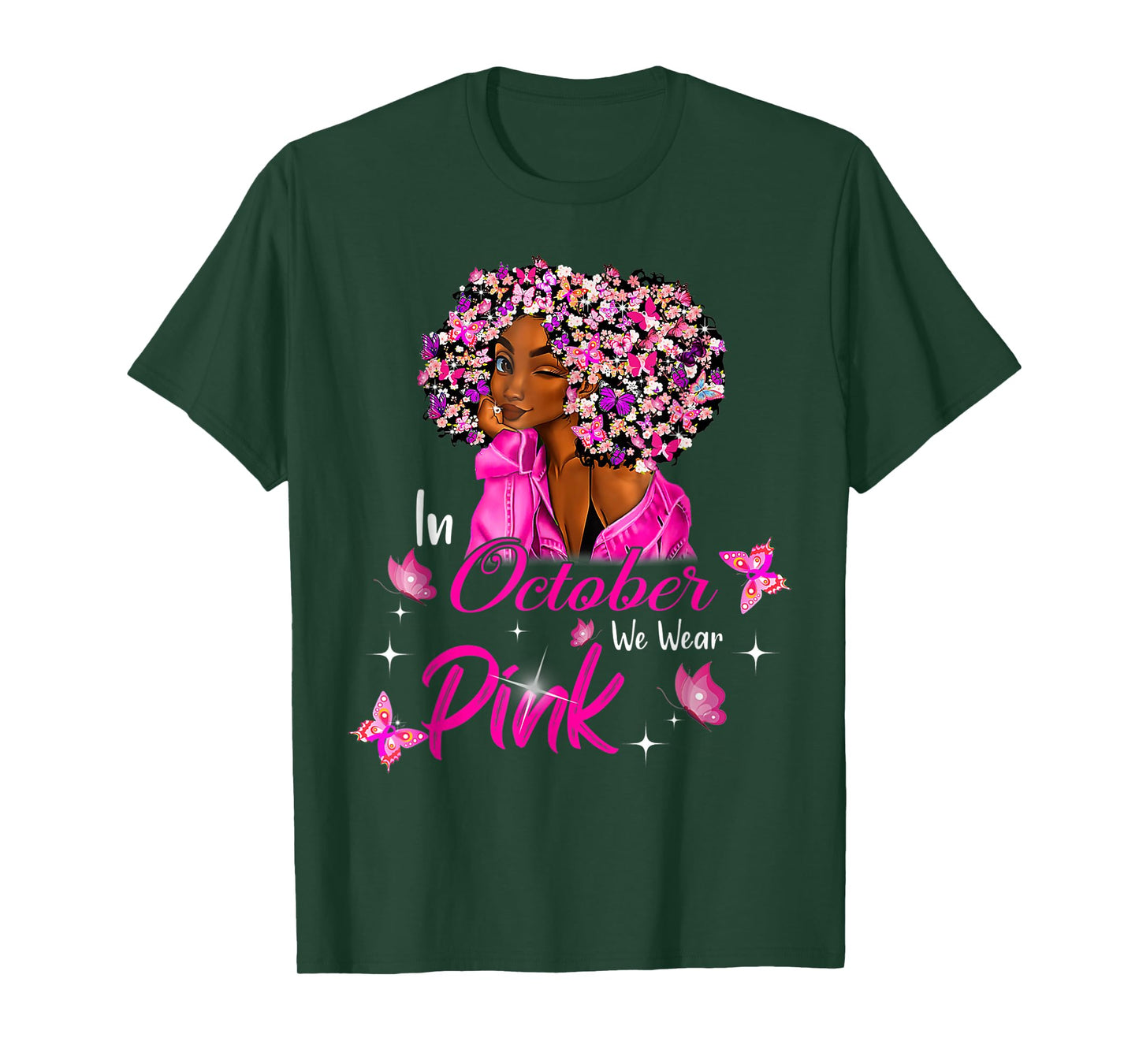 in October We Wear Pink African American Women Breast Cancer T-Shirt