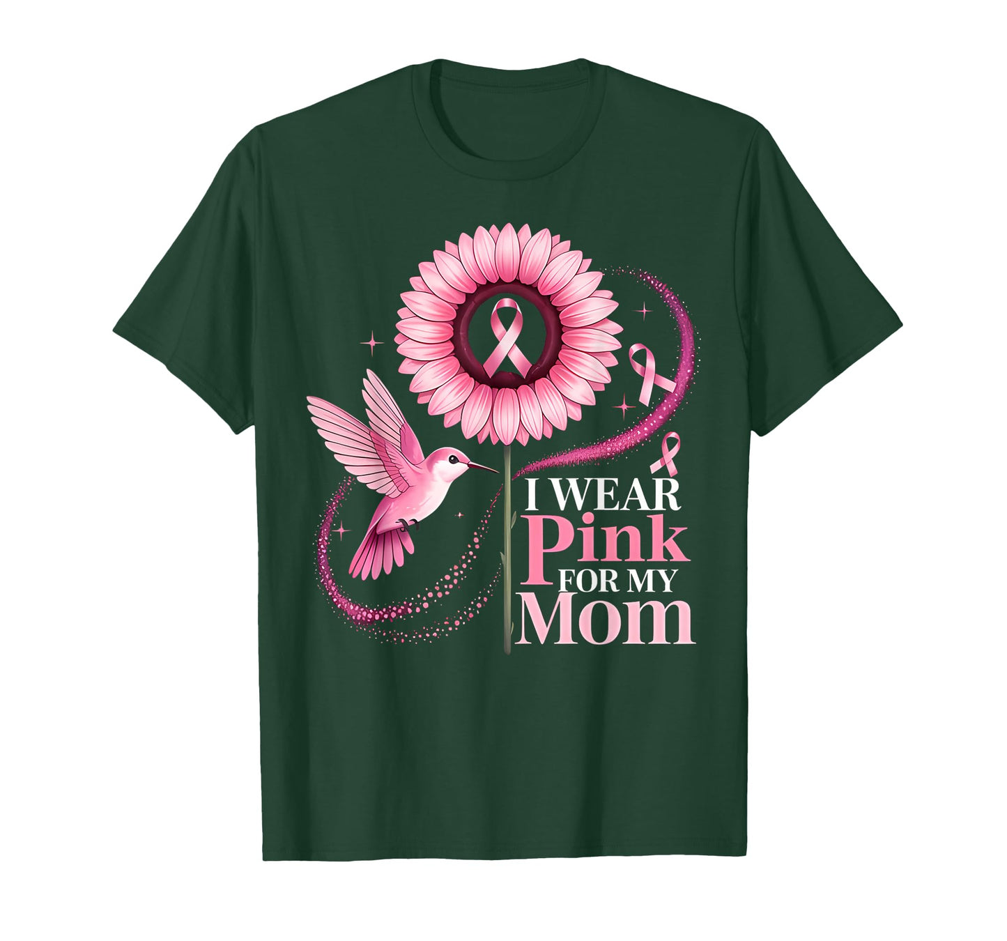 I Wear Pink for My Mom Sunflower Hummingbird Breast Cancer T-Shirt