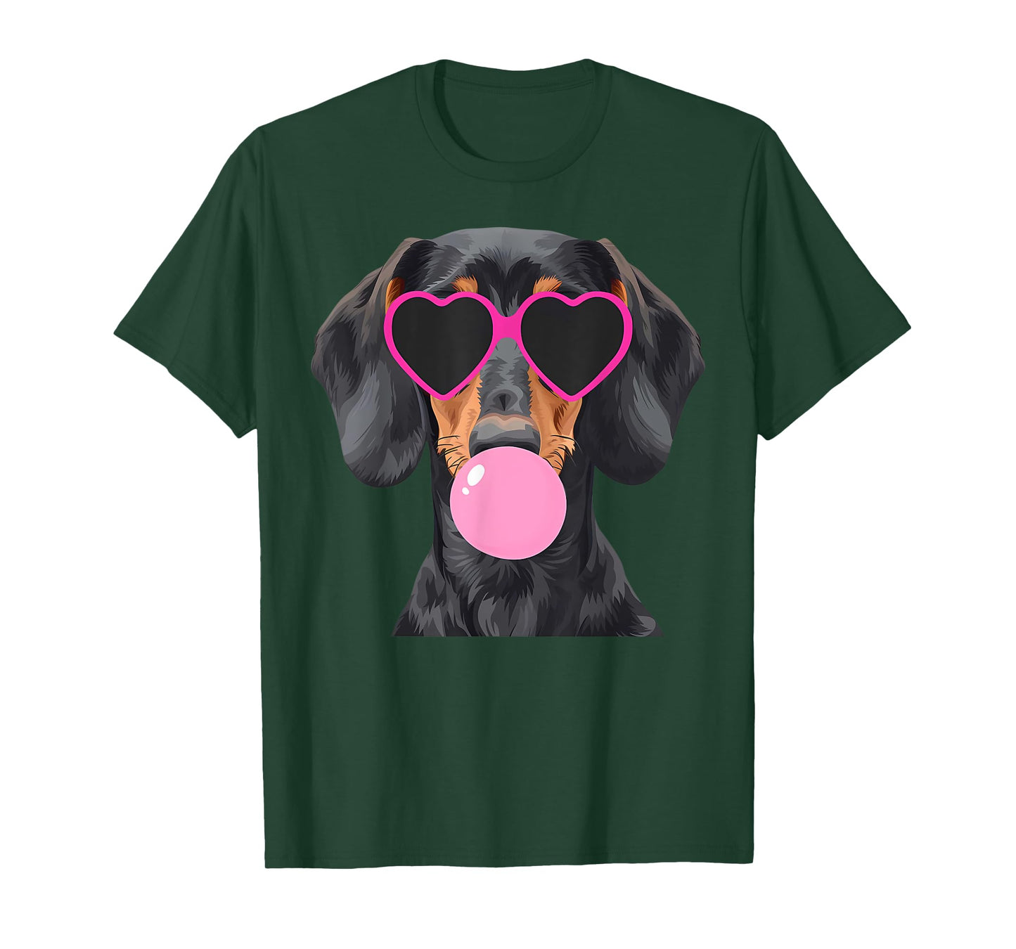 Funny Dachshund Wearing Glasses and Blowing Pink Bubble Gum T-Shirt