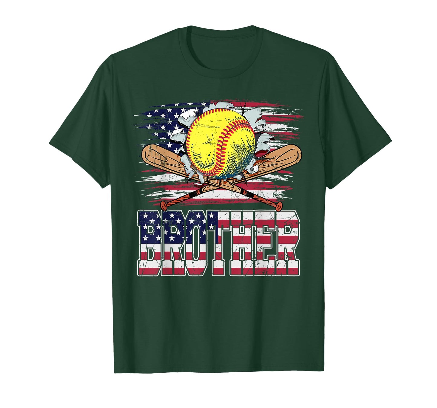 Softball Brother Vintage USA American Flag 4th Of July Women Kids Men T-Shirt