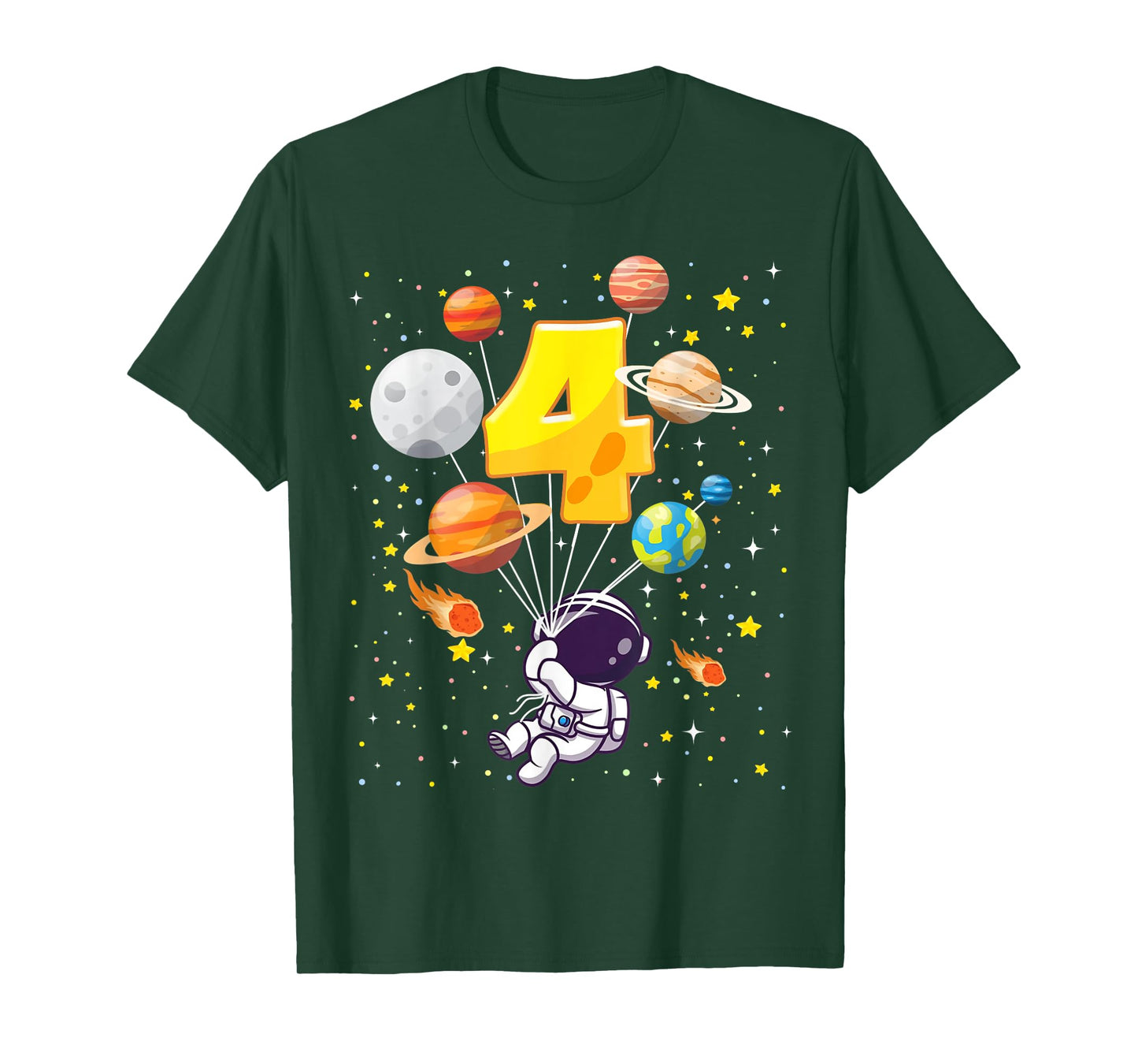 Funny 4 Years Old Astronaut Birthday Space Planets For Kids T-Shirt