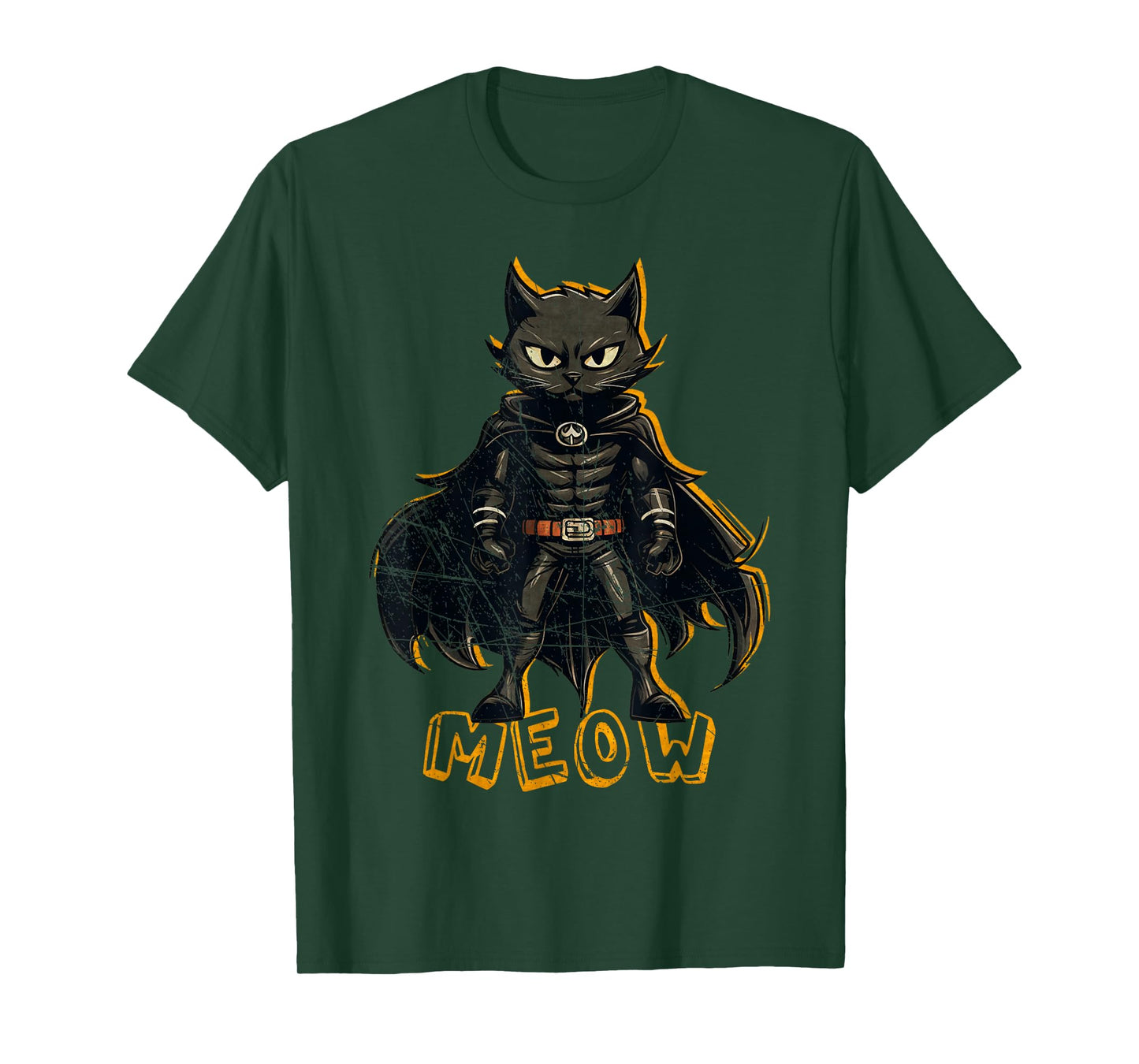 Superhero Cat, Meow, Funny Black Cat, Cat With Cape T-Shirt for Men Women Girls Kids