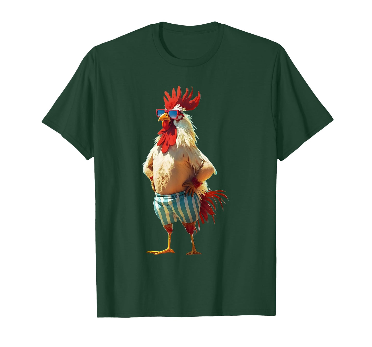 Chicken Sunshine Sea Hawaii Rooster Glasses Humorous Person T-Shirt