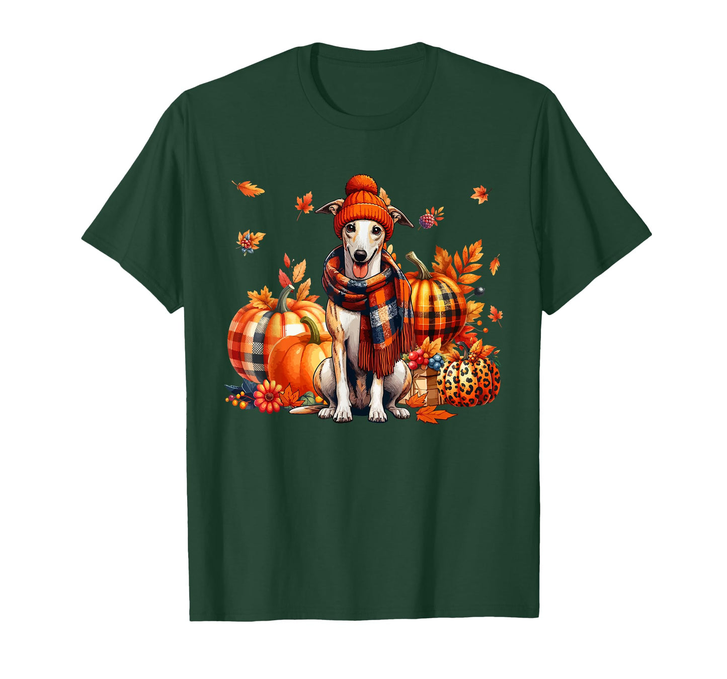 Whippet Thanksgiving Leopard Pumpkins Fall Leaves Lover T-Shirt