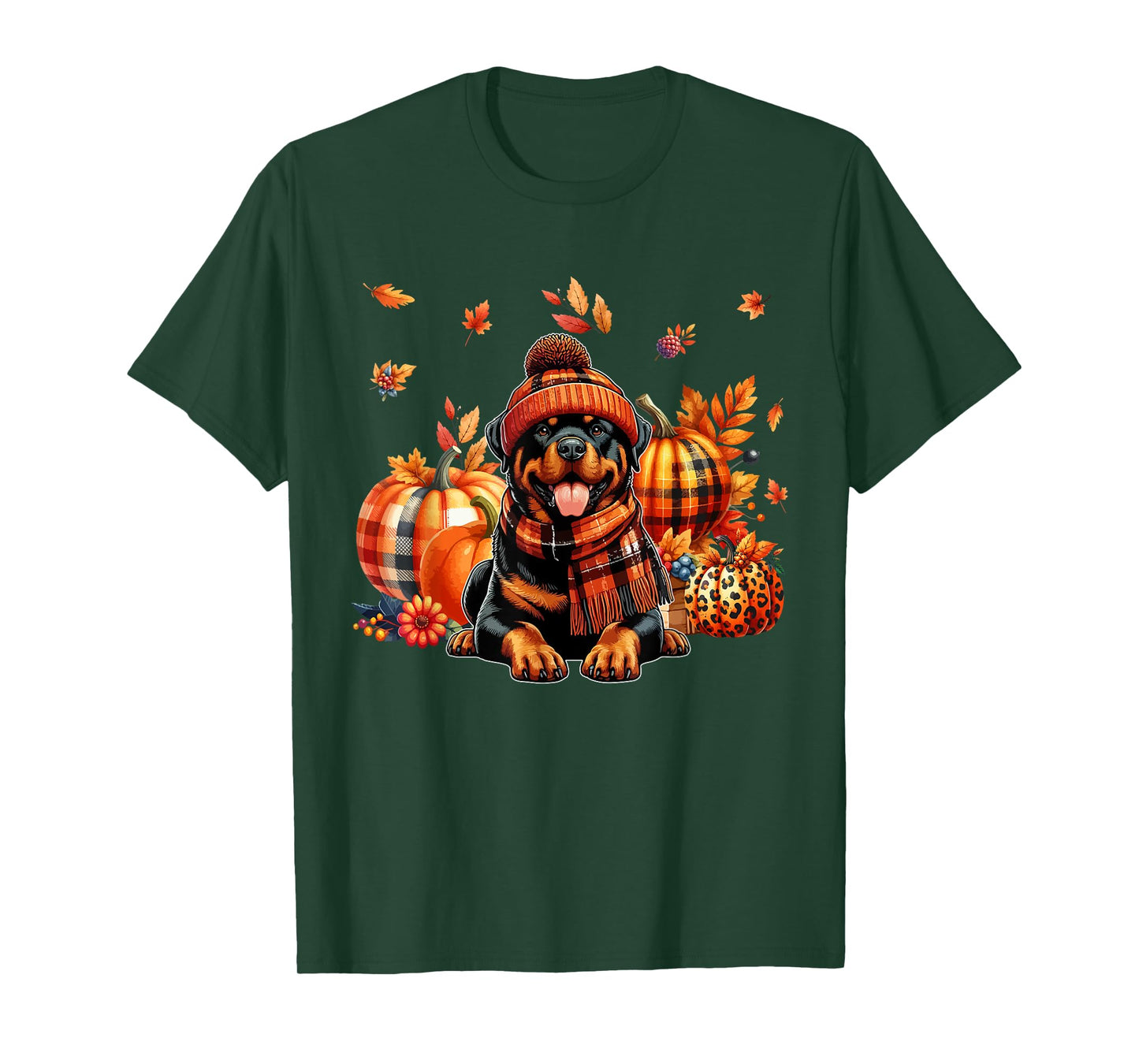 Rottweiler Thanksgiving Leopard Pumpkins Fall Leaves Lover T-Shirt