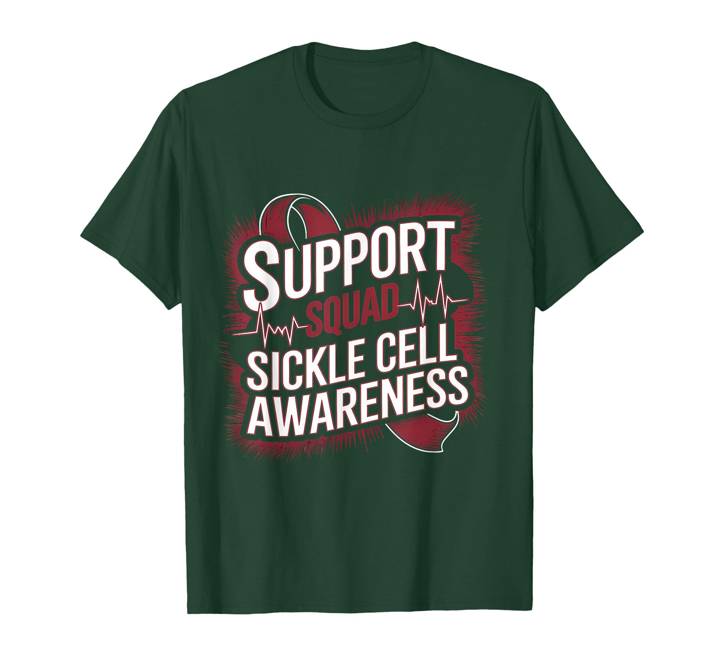Sickle Cell Awareness Support Squad Burgundy Ribbon T-Shirt