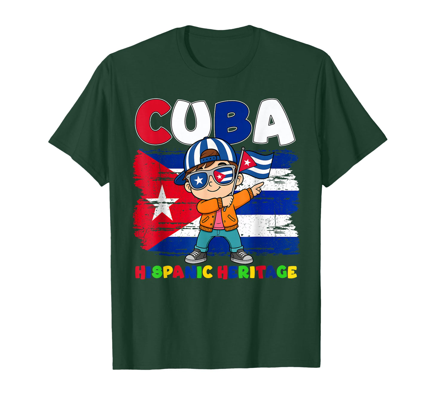 Hispanic Heritage Month Cuban Flag Cuba Dabbing Boy Kid T-Shirt