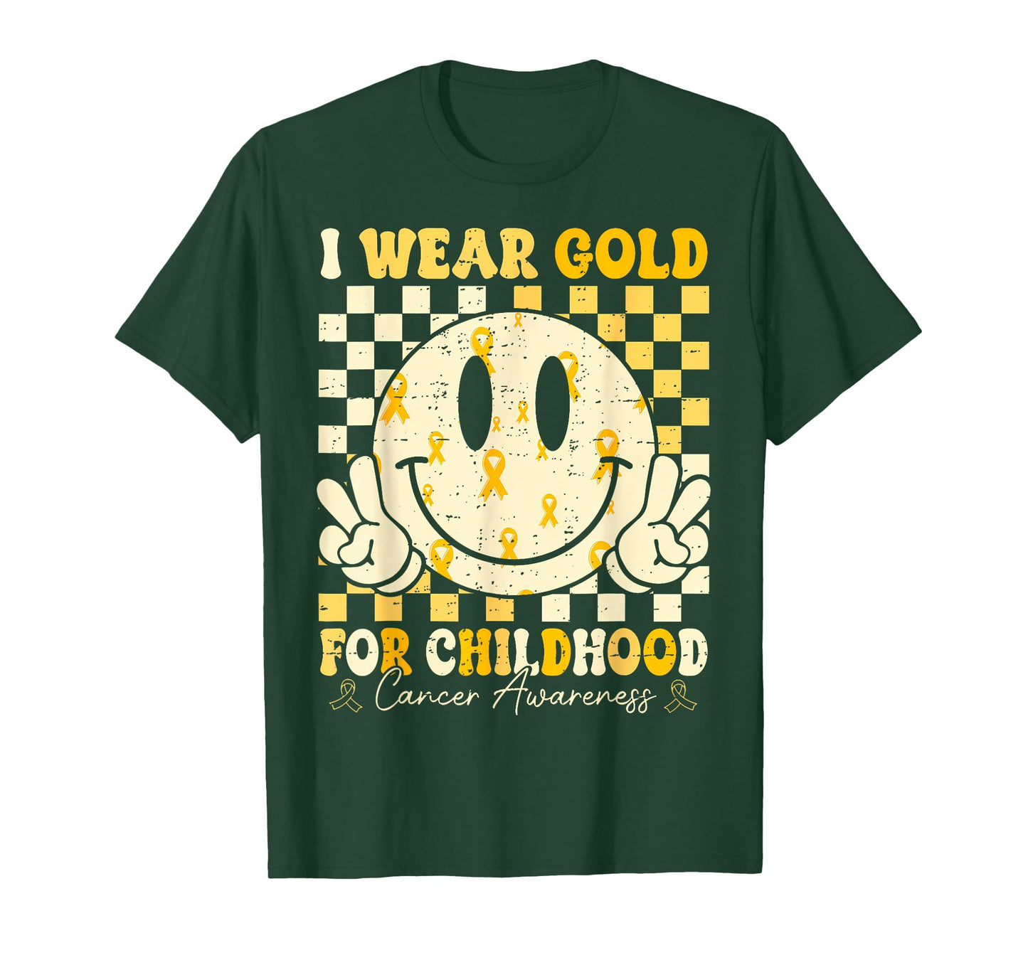 Retro I Wear Gold for Childhood Cancer Awareness Gold Ribbon T-Shirt