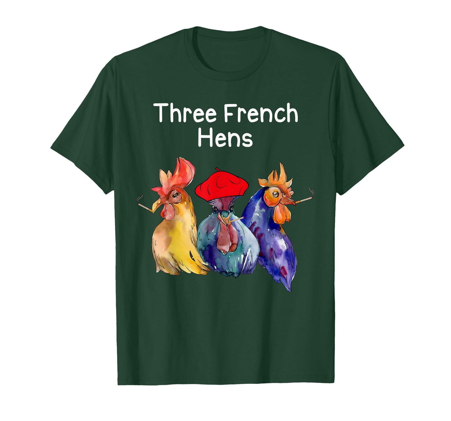Funny Christmas Pun Three French Hens Chicken Puns Womens T-Shirt