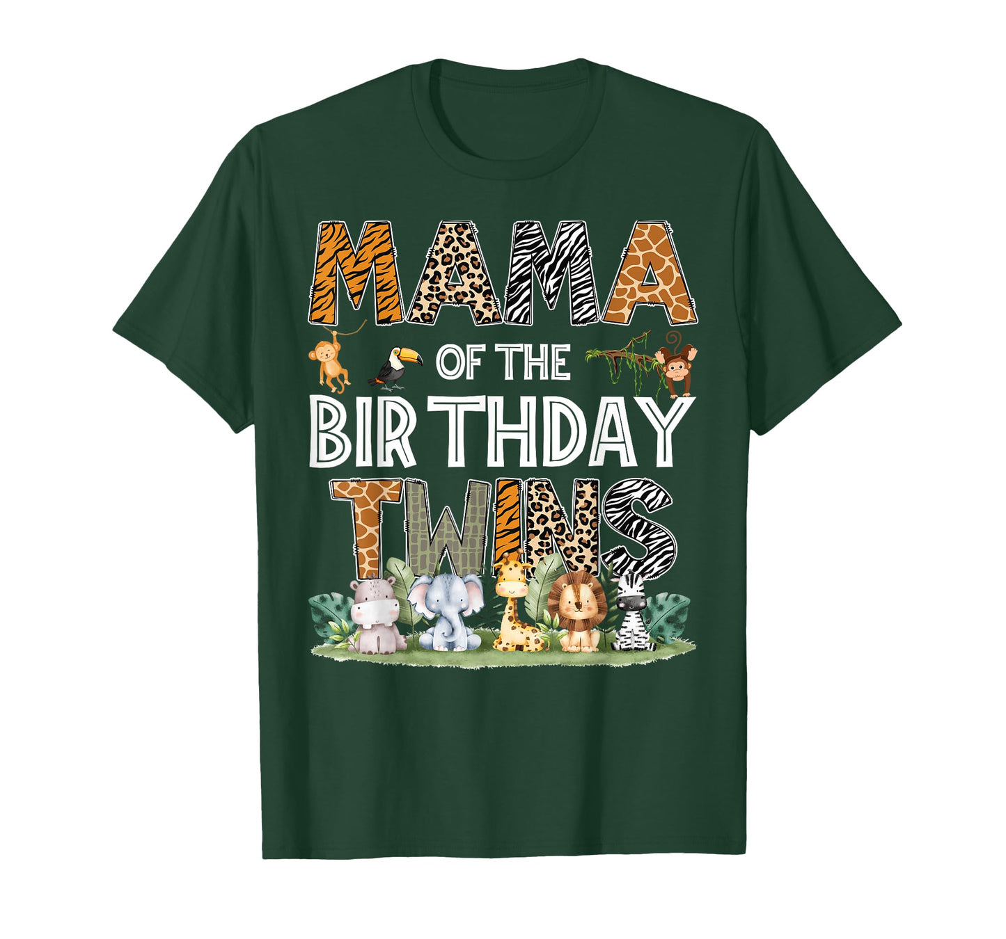 Mama Of The Birthday Twins Safari Wild One Zoo Animal T-Shirt