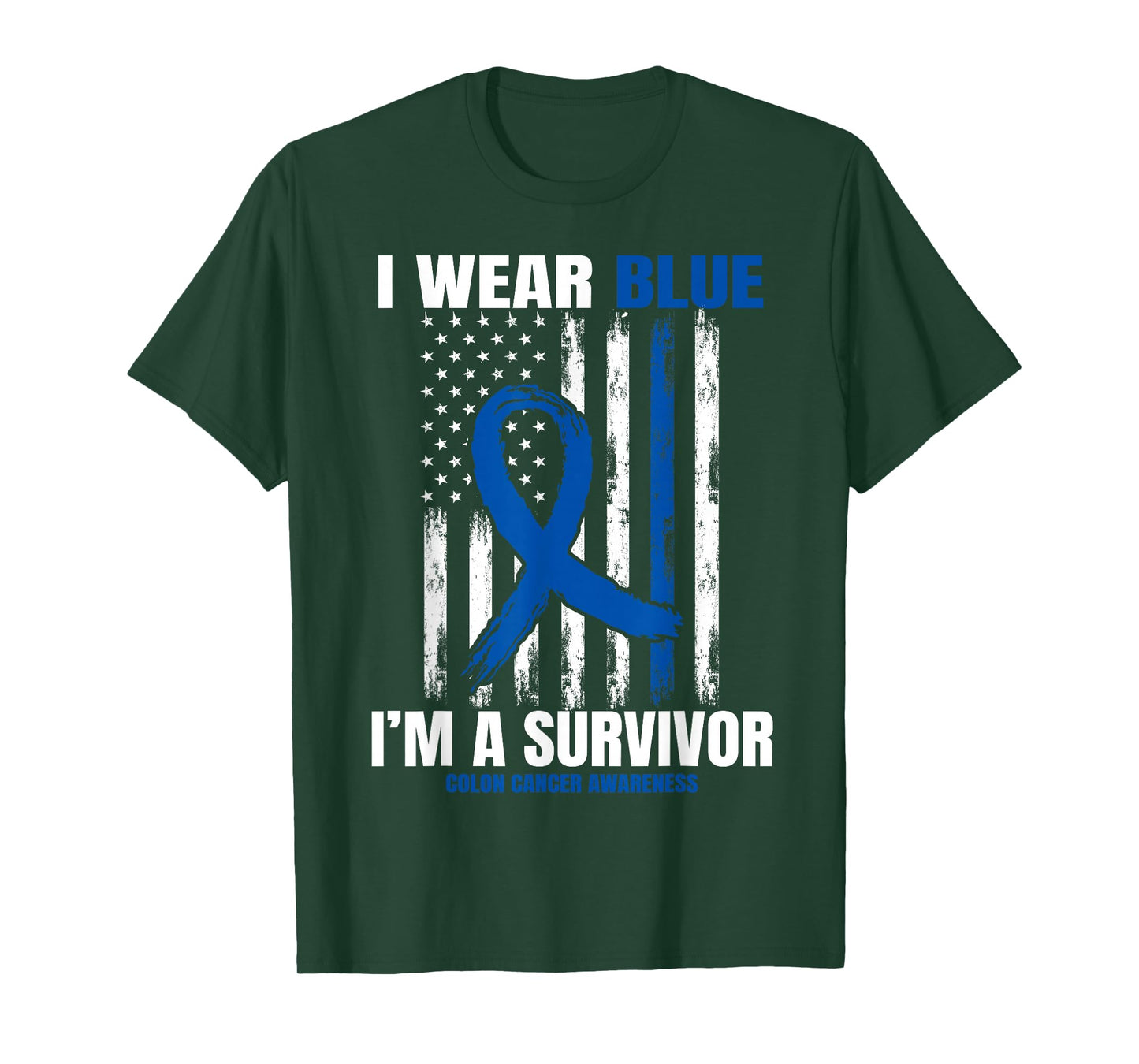 Blue Colon Cancer Survivor Gifts Women Men Flag Cancer Free T-Shirt