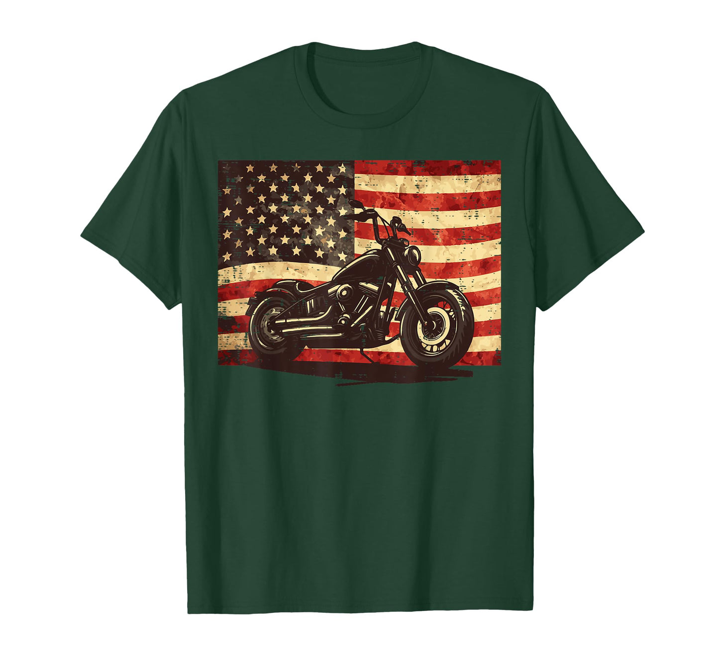 Motorcycle US Flag Vintage Patriot Biker Men Boys Kids Women T-Shirt