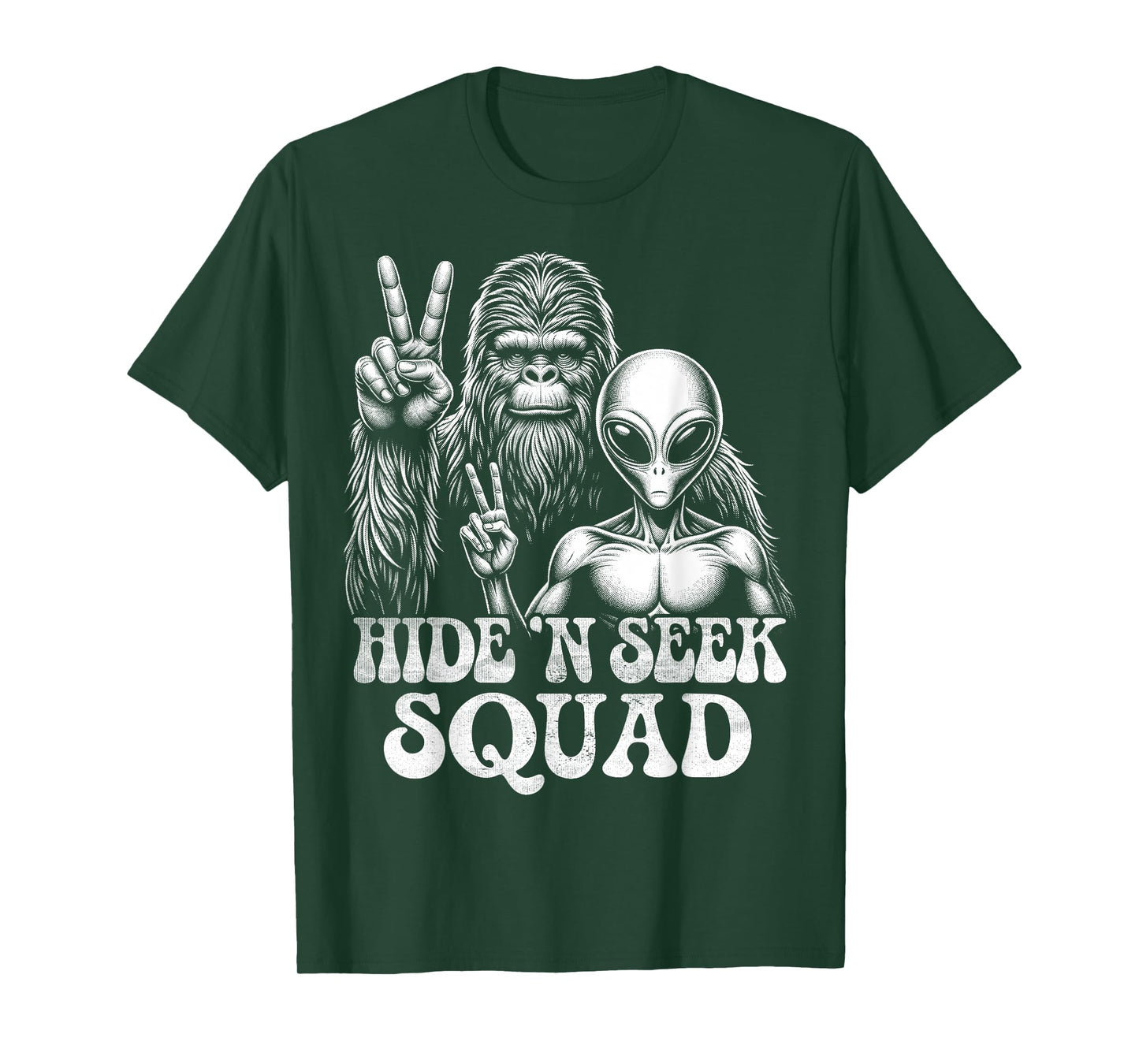 Bigfoot Sasquatch Funny Alien Cryptid Hide 'n Seek Vintage T-Shirt