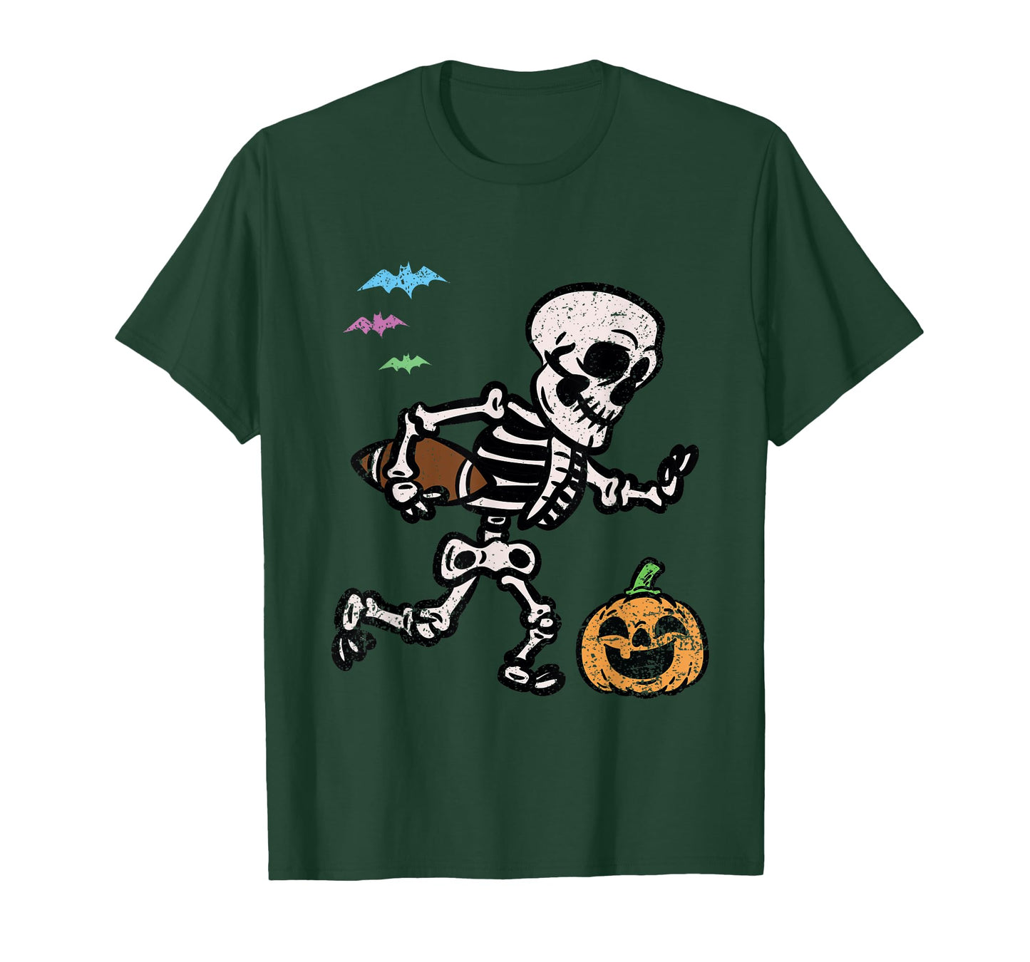 Skeleton Football Player Halloween Costume Funny Pumpkin T-Shirt