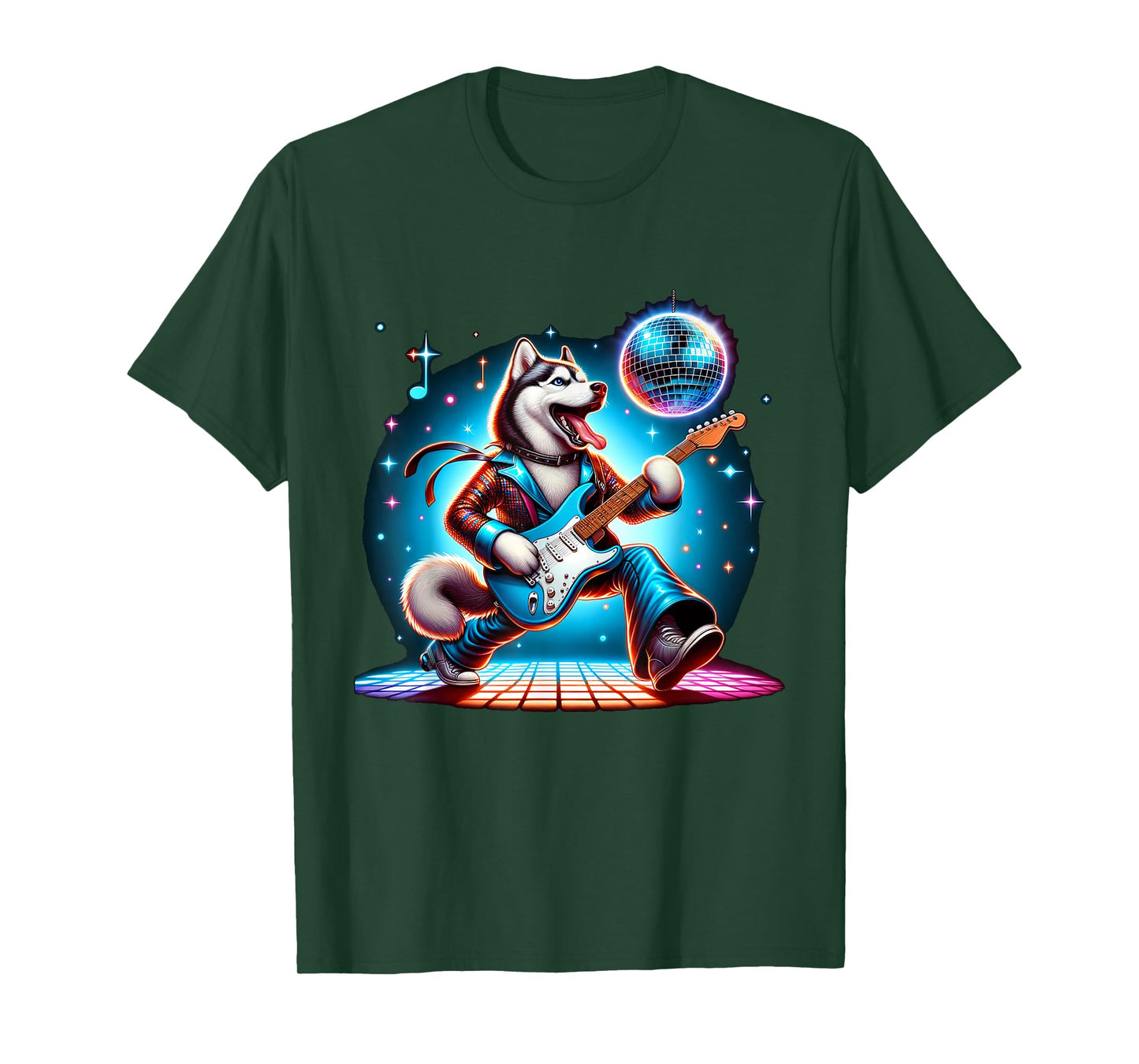 Disco Ball Guitar Husky Dog Men Women Kids T-Shirt