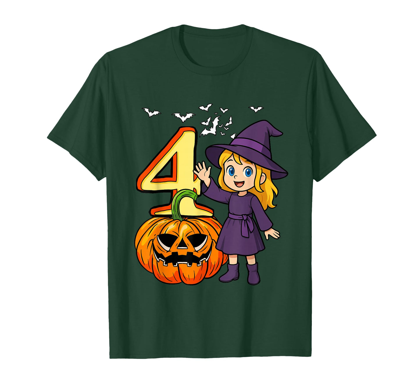 4 Halloween Cute Witch 4th Birthday Horror Carved Pumpkin T-Shirt