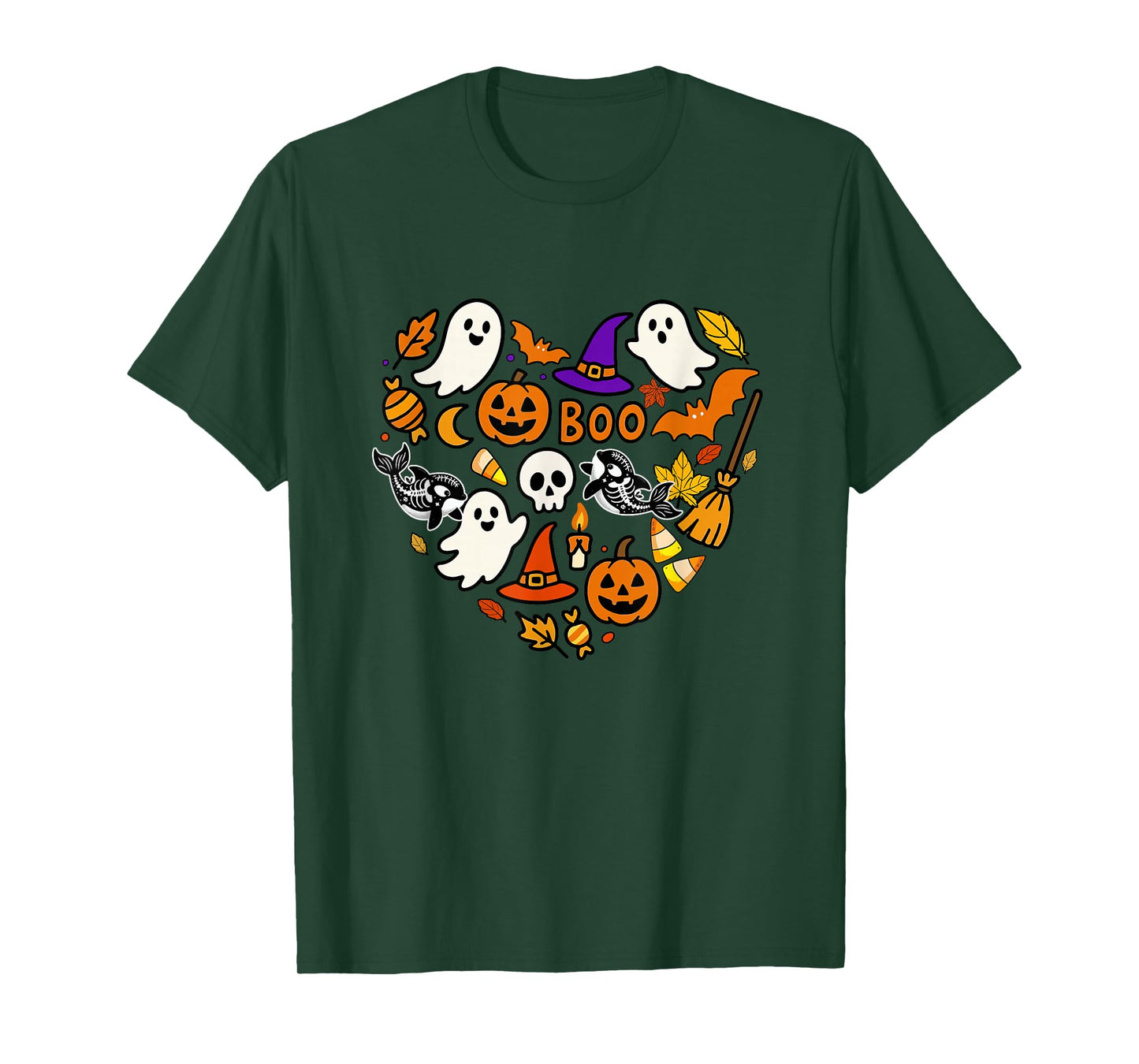 Group Orcas Boo Ghosts Candy Corns Halloween Heart Shape T-Shirt