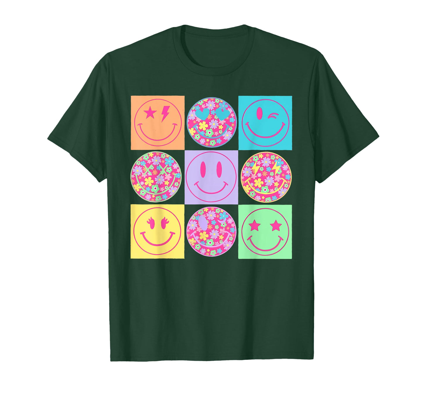Happy Face Smile Floral Pattern Retro Vibes Men Women Kid T-Shirt