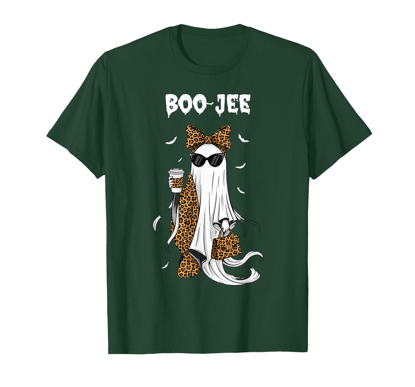 Coquette Leopard Ghost Coffee Boo-JEE Halloween Boujee Ghost T-Shirt