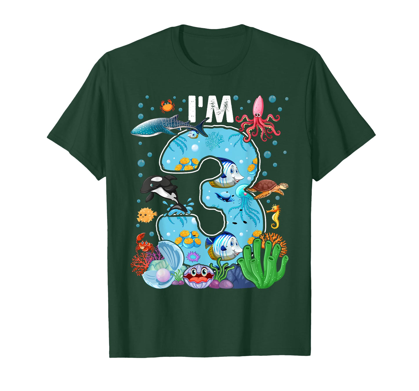 Kids 3 Year Old Birthday Whale Fish Sea Bday Boys and Girls T-Shirt