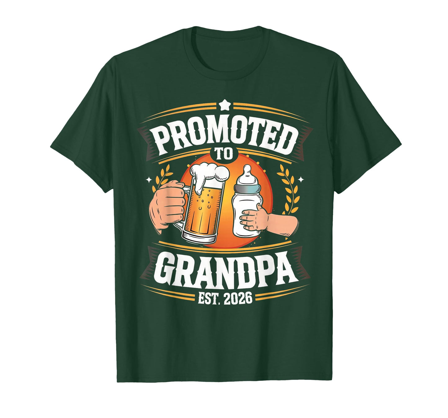 Promoted To Grandpa Est 2026 Funny Beer Baby Bottle Mens T-Shirt