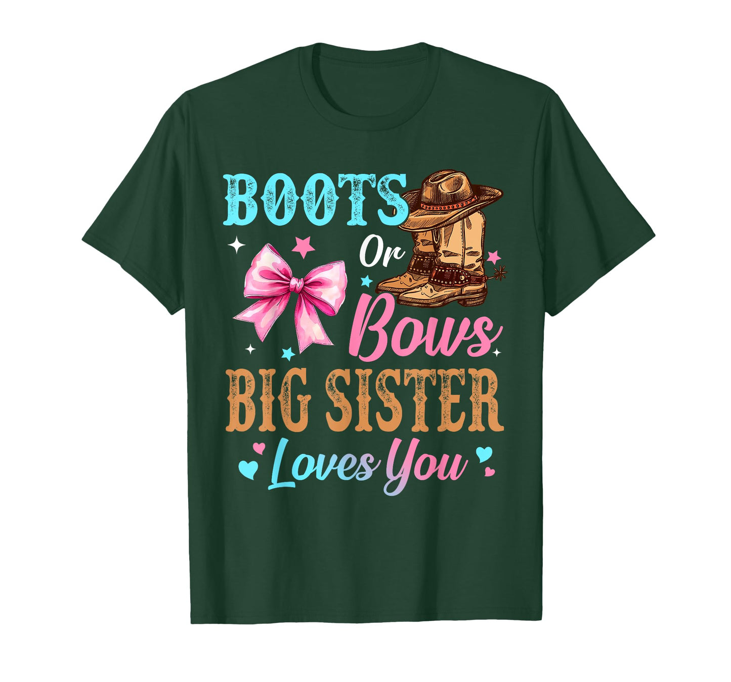 Boots or Bows Big Sister Loves You Gender Reveal Family T-Shirt
